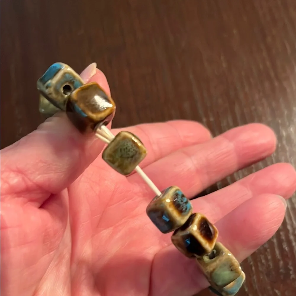 Handcrafted Ceramic Bead Bracelet - Blue and Brown - Picture 3 of 3